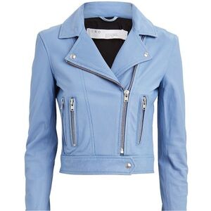 IRO Women's Hartley Leather Moto Jacket Size 10 In Blue‎ LT